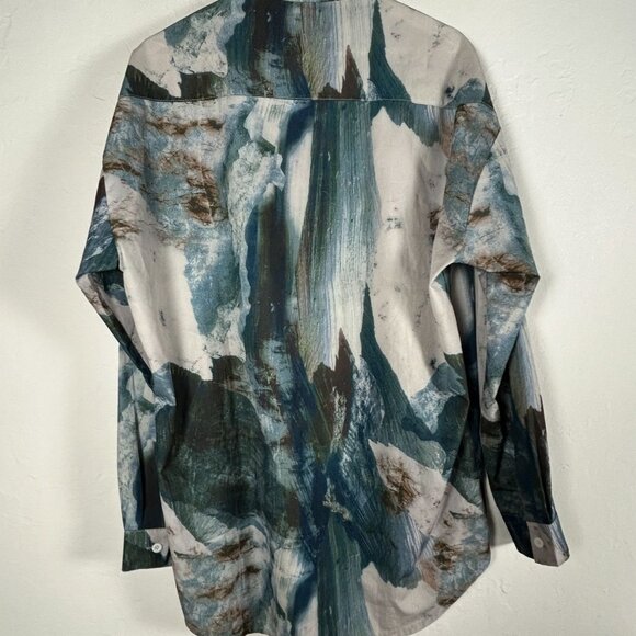 S.Y. Womens Abstract Print Button-Up Shirt Size 3 Mandarin Collar Long Sleeve - Picture 2 of 8